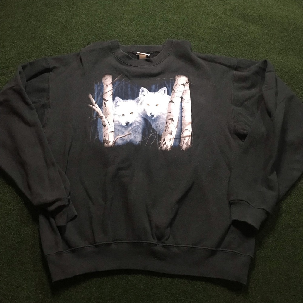 Vintage Nature Anvil White Wolf Black Washed Sz L Looks Great